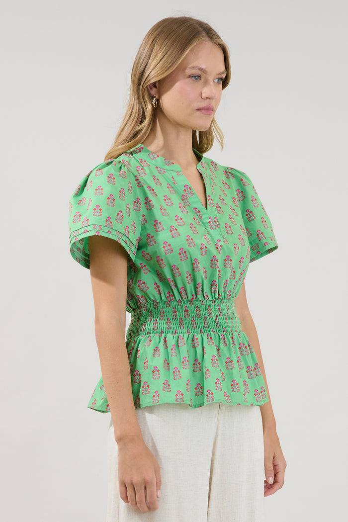Milen Smocked Peplum Top Raidy Floral