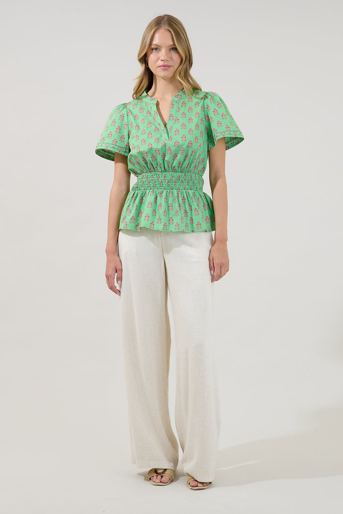 Milen Smocked Peplum Top Raidy Floral