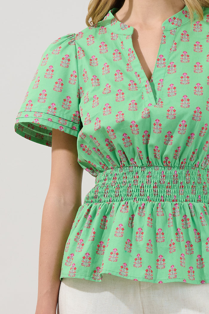 Milen Smocked Peplum Top Raidy Floral
