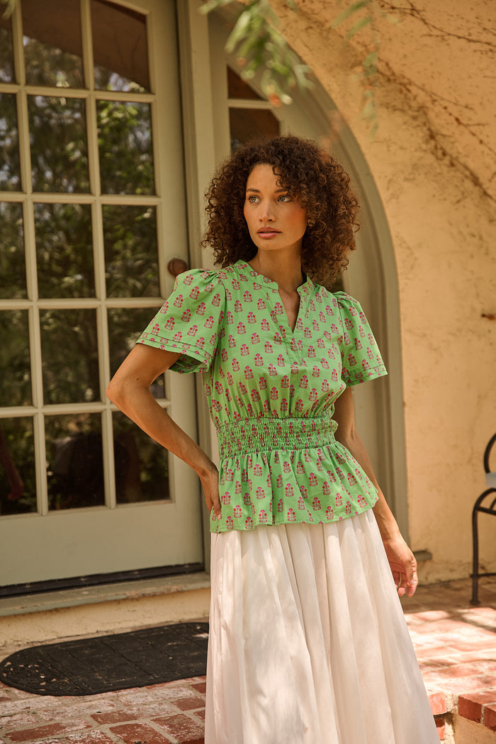 Milen Smocked Peplum Top Raidy Floral