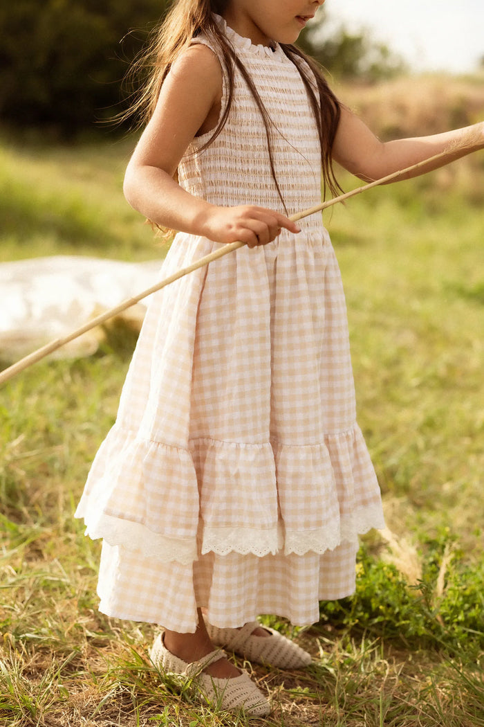 Mini Presley Sleeveless Dress in Cream Gingham-3