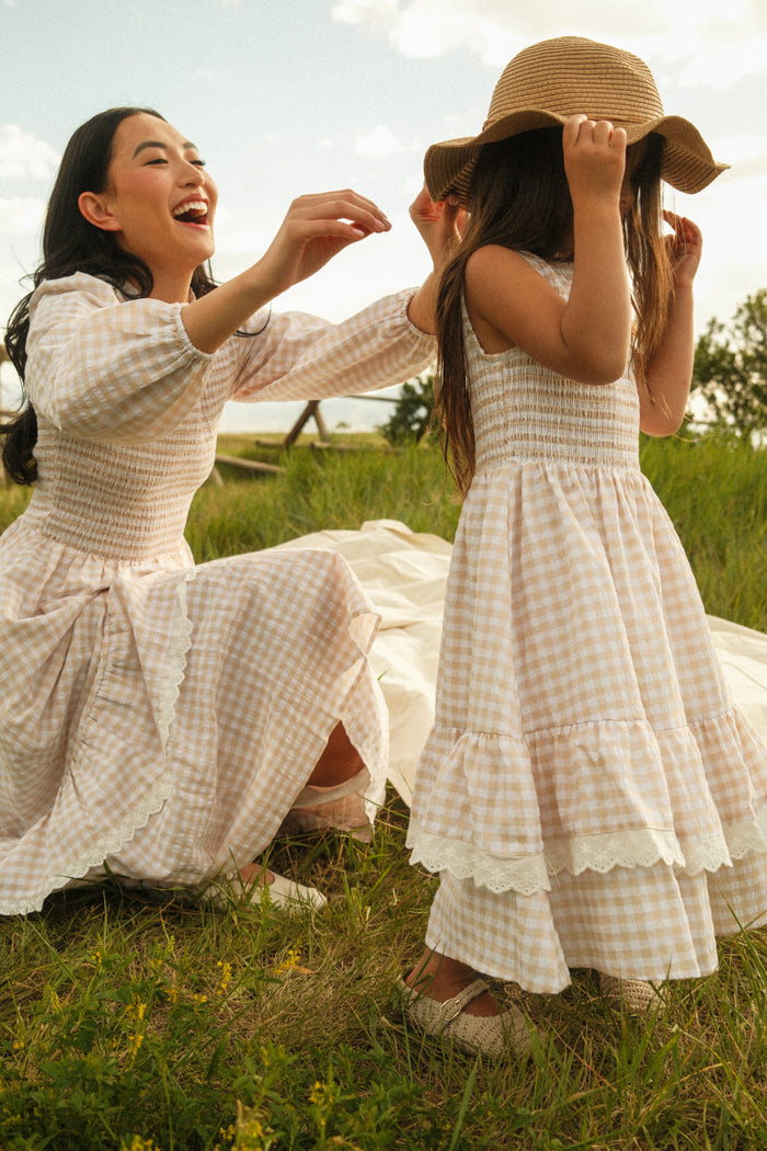 Mini Presley Sleeveless Dress in Cream Gingham-5