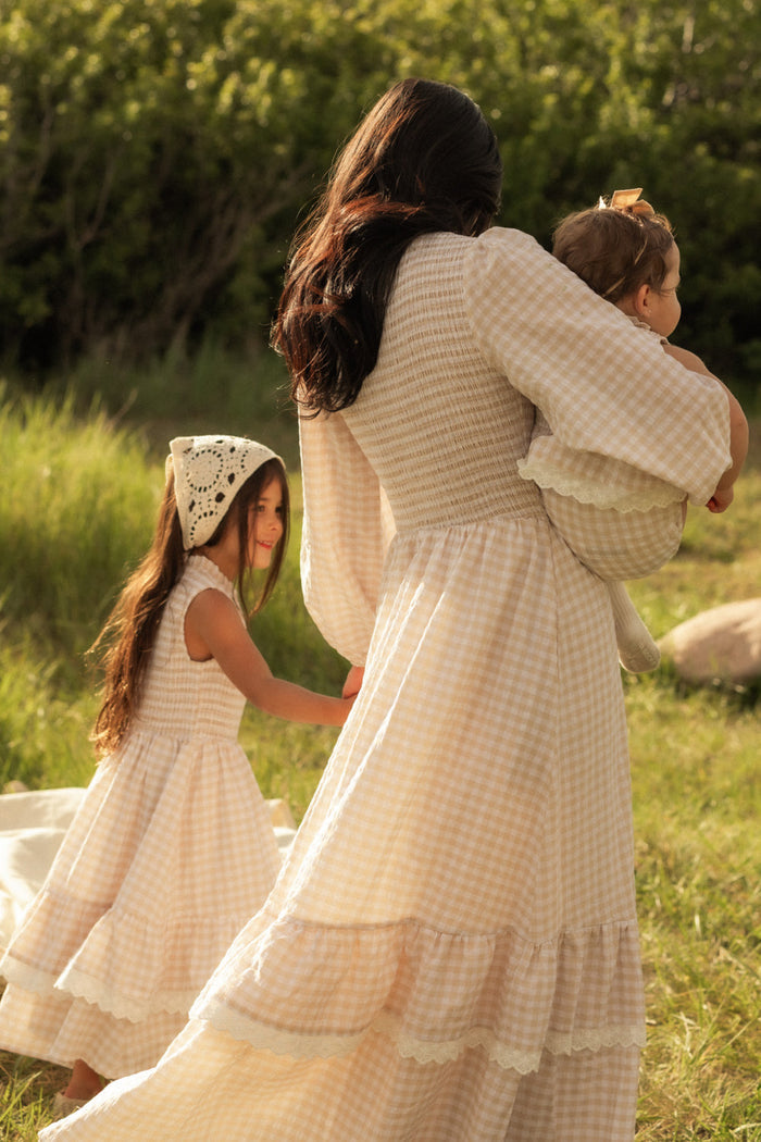 Mini Presley Sleeveless Dress in Cream Gingham-6