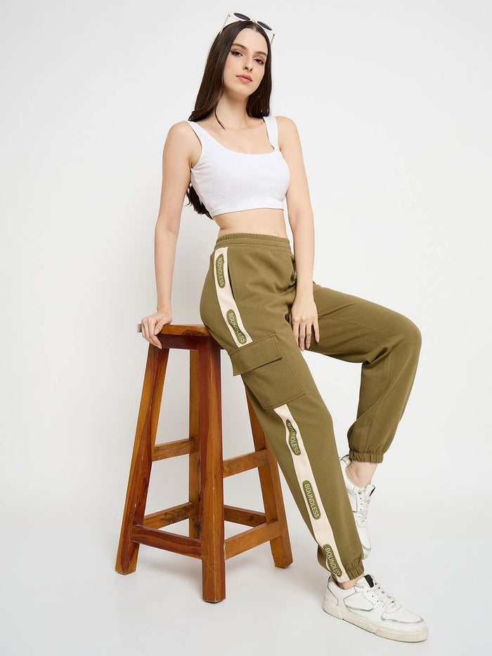 mSECRET Graphic Print Olive Green Tapered Track Bottoms