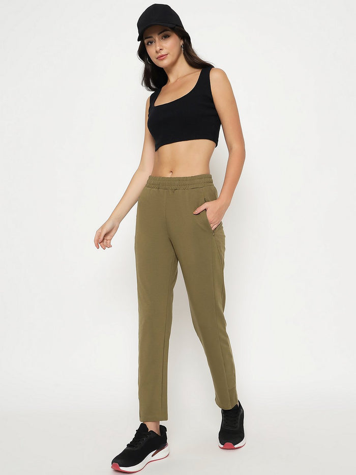 mSECRET Pleated Olive Green Straight Track Bottoms