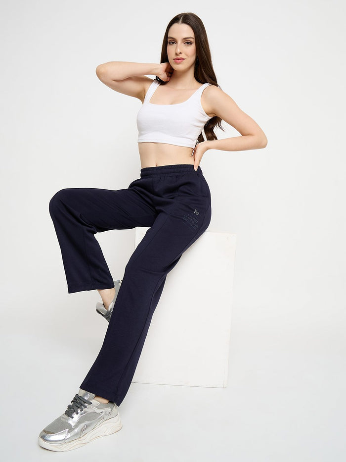 mSECRET Print Detailed Navy Blue Tapered Track Bottoms