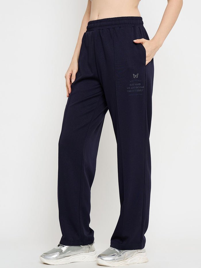 mSECRET Print Detailed Navy Blue Tapered Track Bottoms