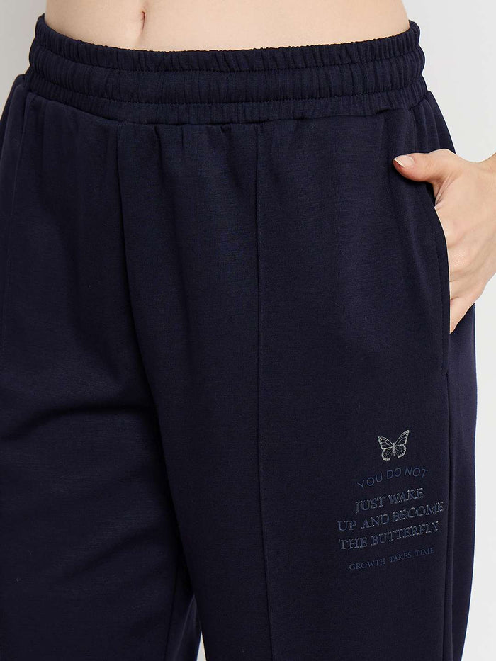 mSECRET Print Detailed Navy Blue Tapered Track Bottoms