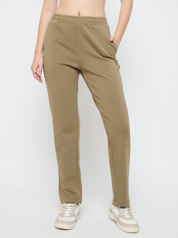 mSECRET Straight Fit Olive Green Rayon Blend Track Bottoms