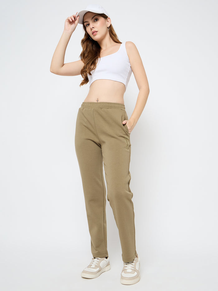 mSECRET Straight Fit Olive Green Rayon Blend Track Bottoms