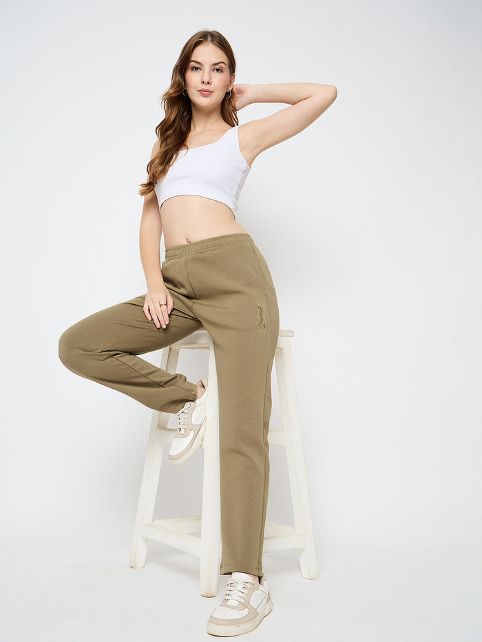 mSECRET Straight Fit Olive Green Rayon Blend Track Bottoms