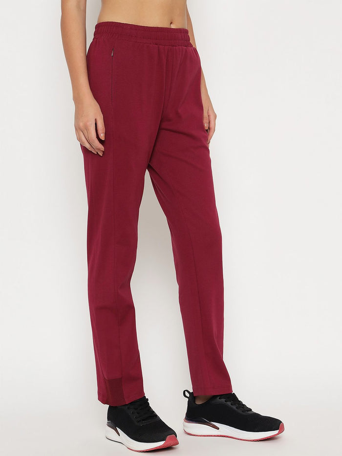mSECRET Straight Fit Wine Red Cotton Blend Track Bottom