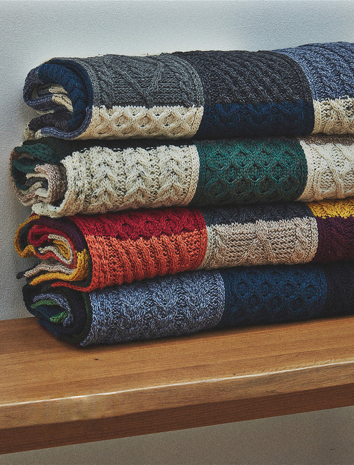 Multi-Tone Aran Patchwork Throw