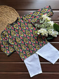 Mutli Ikkat Off Centre Kurta Set -Black