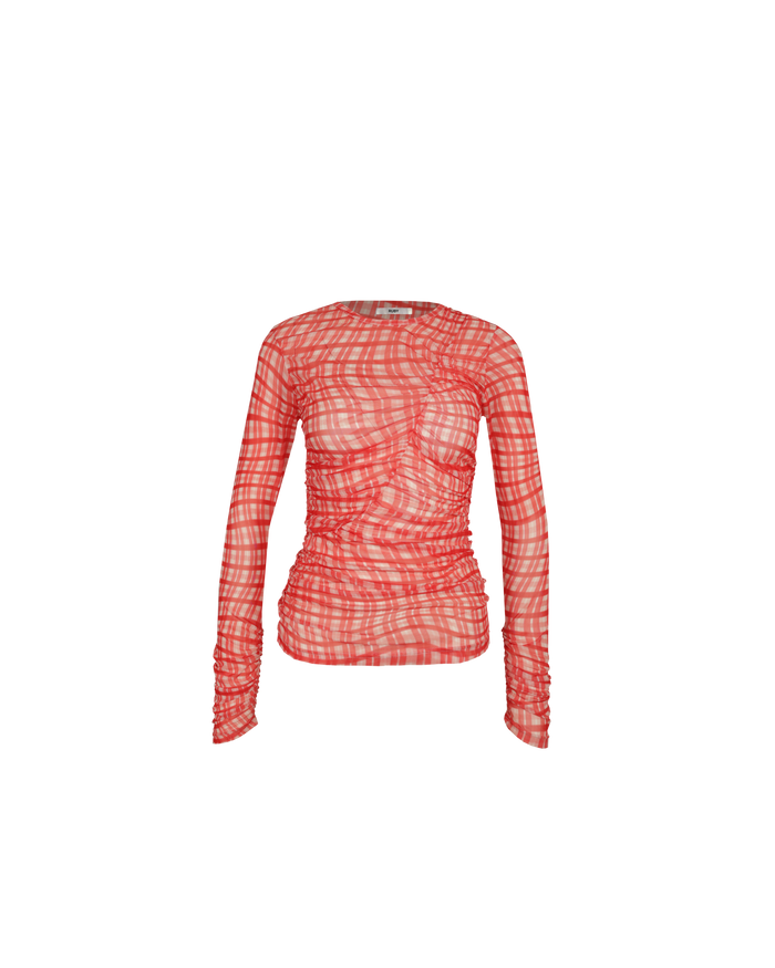 NEPTUNE MESH LONG SLEEVE RED TARTAN