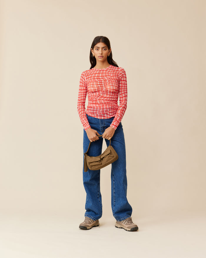 NEPTUNE MESH LONG SLEEVE RED TARTAN