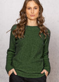 Woman wearing Noble Wilde - Merino & Possum Crossover Sweater (NW3108) in the colour Jungle