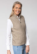Woman wearing Noble Wilde - Merino & Possum Gilet Zip Vest (NW3101) in the colour Oyster.