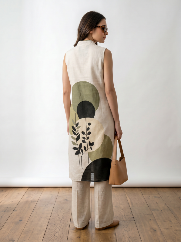 Off White Abstract Botanical Printed Top & Palazzo Cotton Flex Co-ord Set