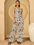 Off-White & Brown Printed Waistcoat Trousers Co-ord Set for Women