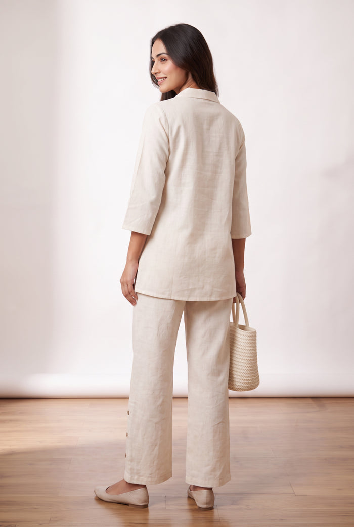 Off White Floral Embroidery Cotton Flex Co-ord Set