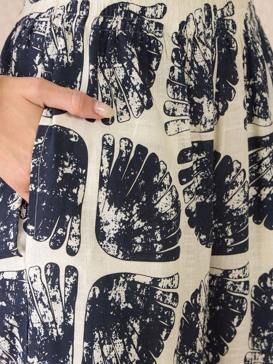 Off-White & Navy-Blue Printed Tunic Palazzos Co-ord Set for Women