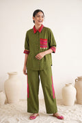 Olive Green Embroidered Cotton Co-ord Set