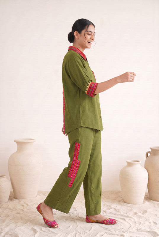 Olive Green Embroidered Cotton Co-ord Set