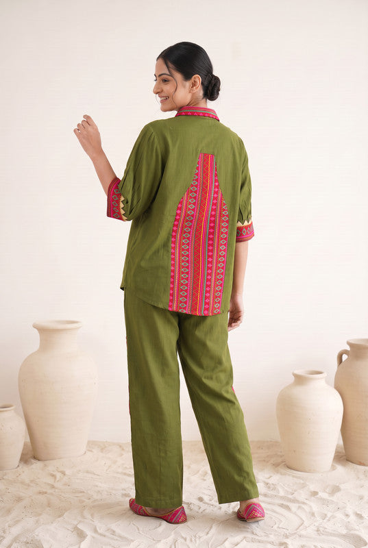 Olive Green Embroidered Cotton Co-ord Set