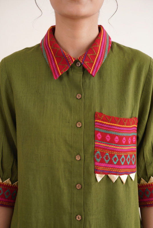 Olive Green Embroidered Cotton Co-ord Set