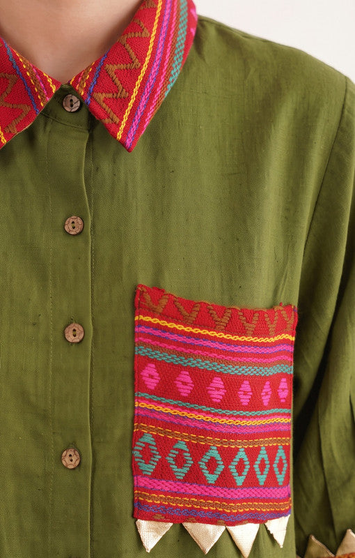 Olive Green Embroidered Cotton Co-ord Set