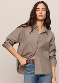 On Duty Gingham Button Up Top - Dark Chocolate