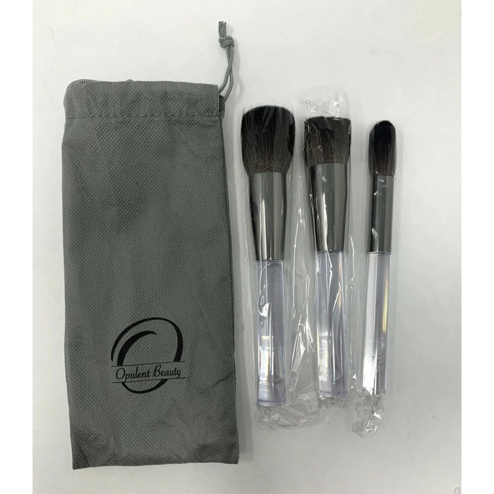 Opulent Beauty 3-Piece Professional Makeup Brush Set with Travel Pouch for foundation, blush and contour.