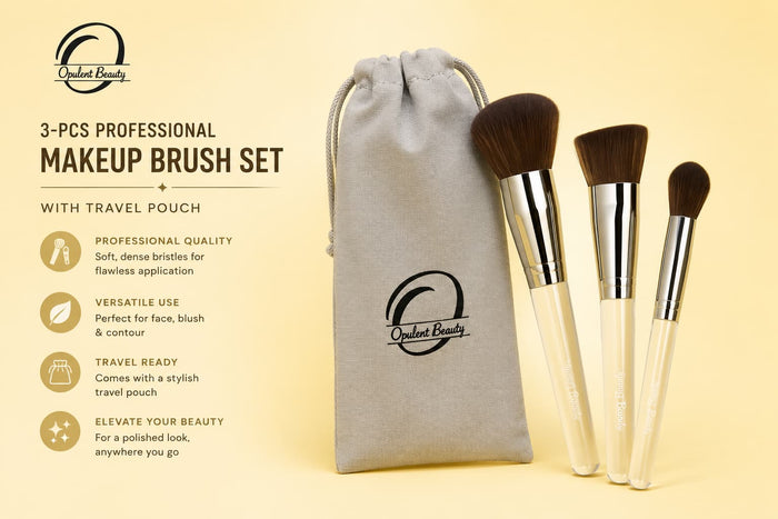 Opulent Beauty 3-Piece Professional Makeup Brush Set with Travel Pouch | Makeup Brushes Pakistan