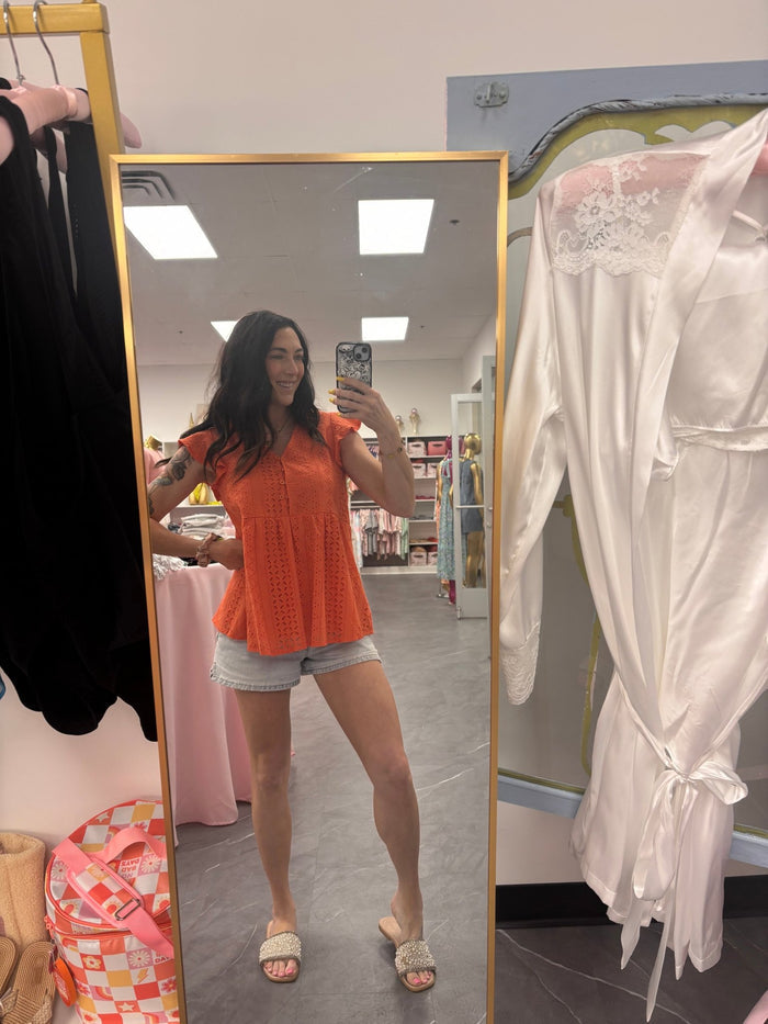 Orange Eyelet Peplum Top - Intimate Whispers