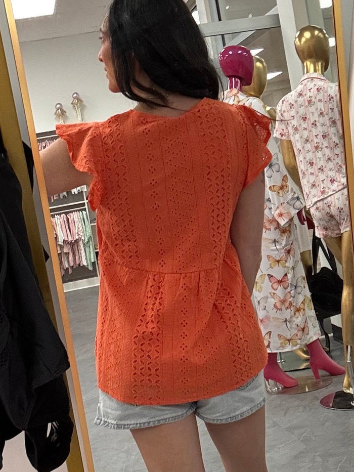 Orange Eyelet Peplum Top - Intimate Whispers