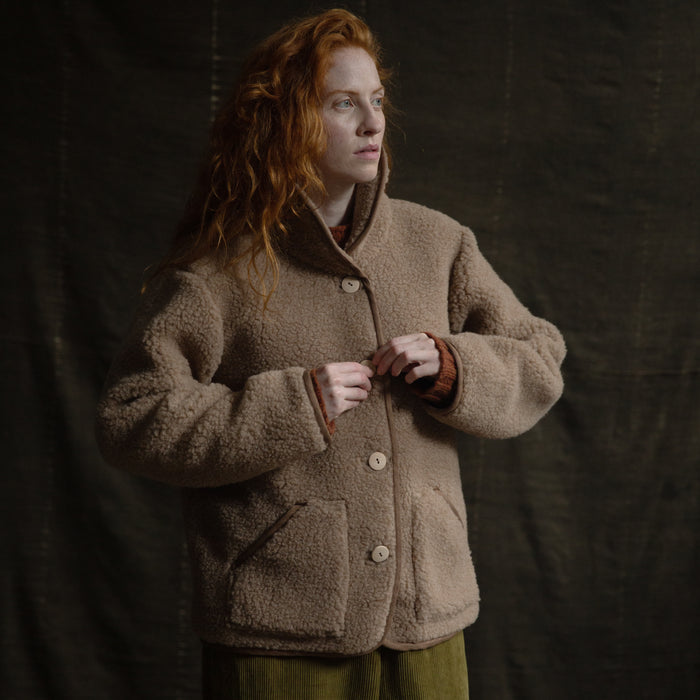 Oryx Women's Jacket - Wool Teddy Fleece - Walnut