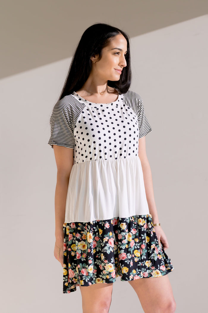 Overcast Petal Babydoll Dress - Black