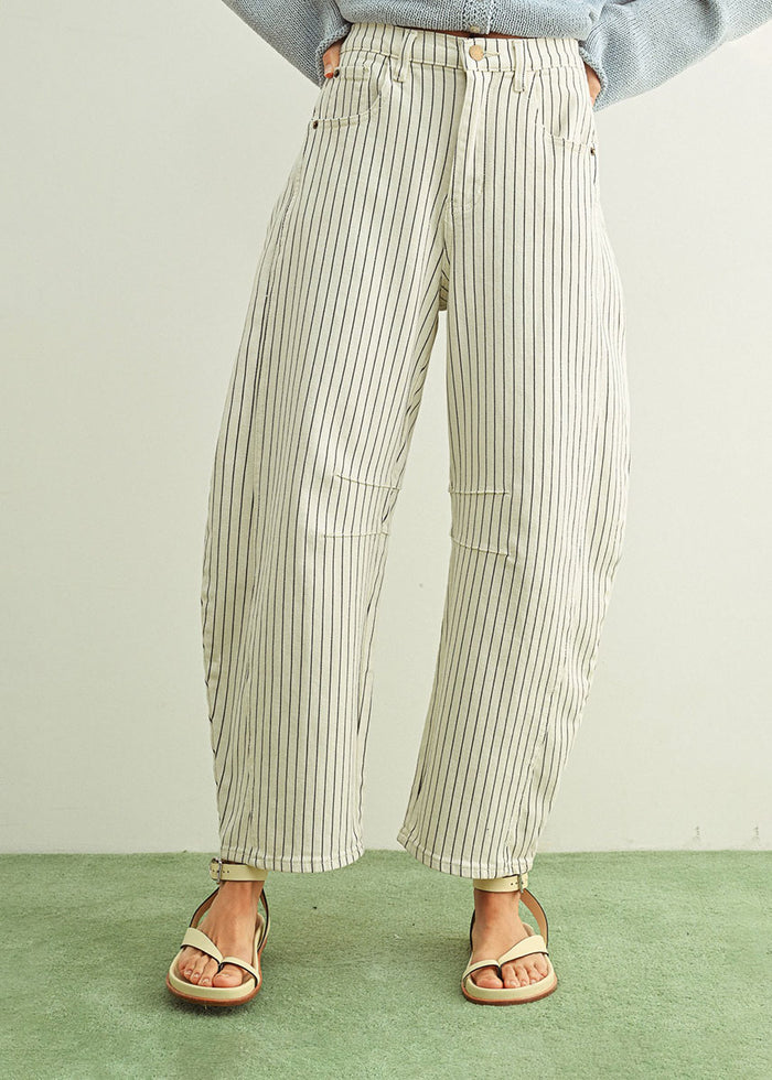Paige Pinstripe Barrel - White & Black