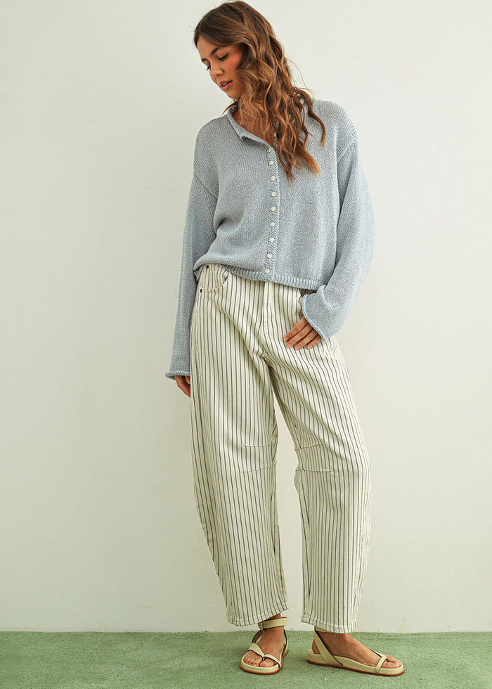 Paige Pinstripe Barrel - White & Black