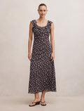 Paige Ruffle Midi Dress Choc Ray Ditsy Forever New