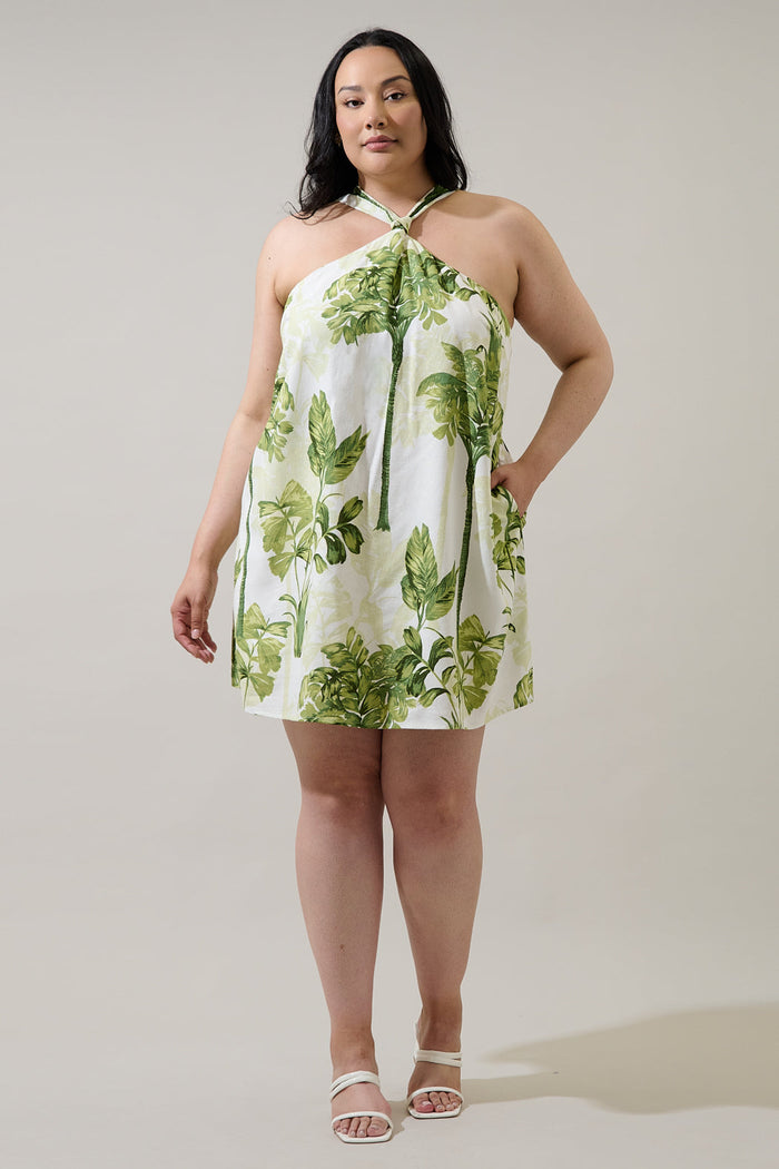 Palmet Tropical Amory Halter Mini Dress Curve