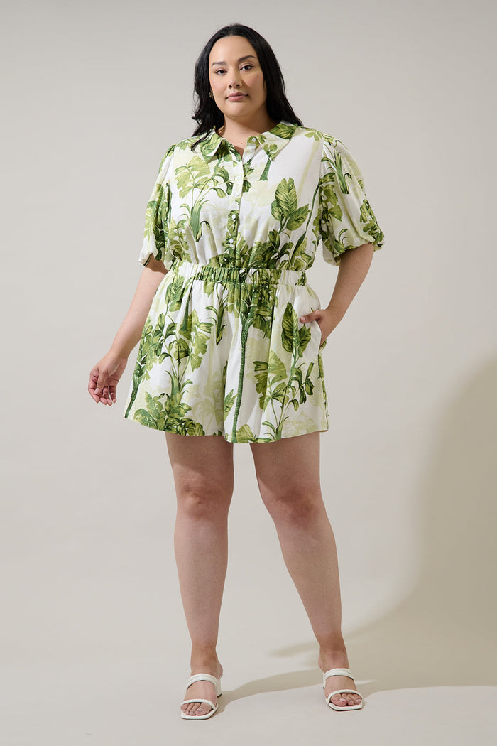 Palmet Tropical Jacine Collared Shirt Curve