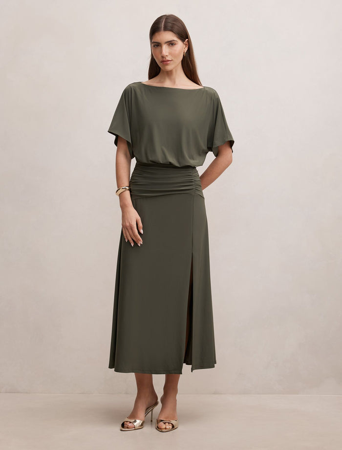 Parker Draped Jersey Midi Dress Thyme Green Forever New