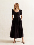 Petite Black Cotton Voile Sweetheart Neck Midi Dress