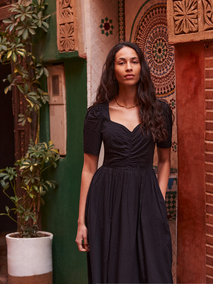 Petite Black Cotton Voile Sweetheart Neck Midi Dress