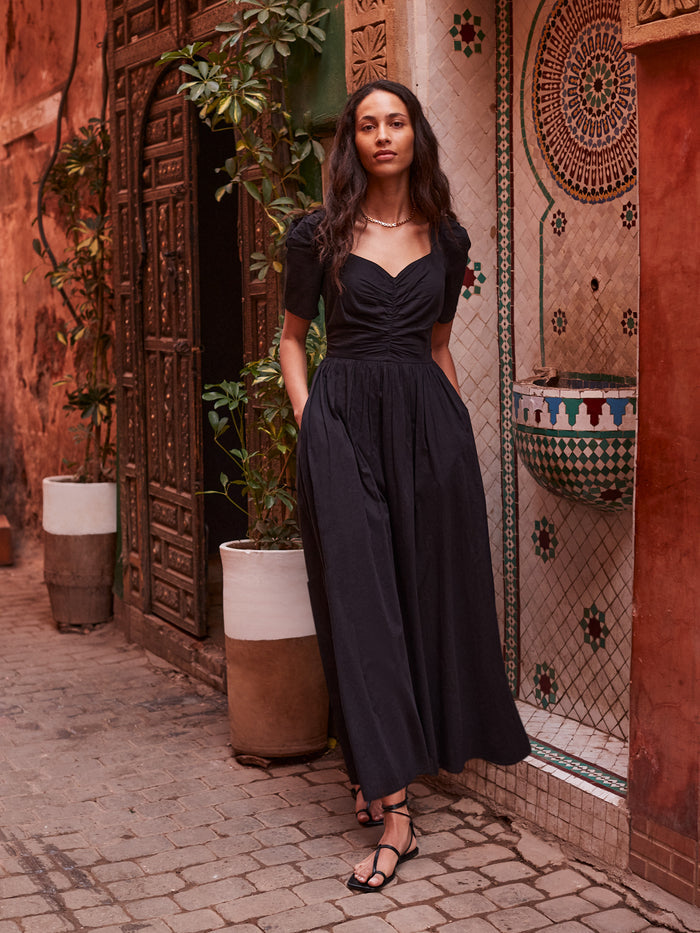 Petite Black Cotton Voile Sweetheart Neck Midi Dress
