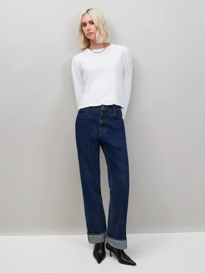 Petite Blue Denim Turn Up Hem Jeans