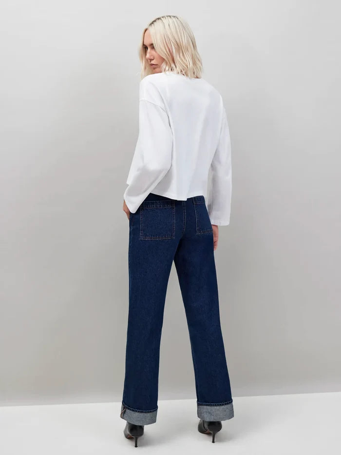 Petite Blue Denim Turn Up Hem Jeans