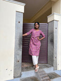 Pink floral knee length kurti